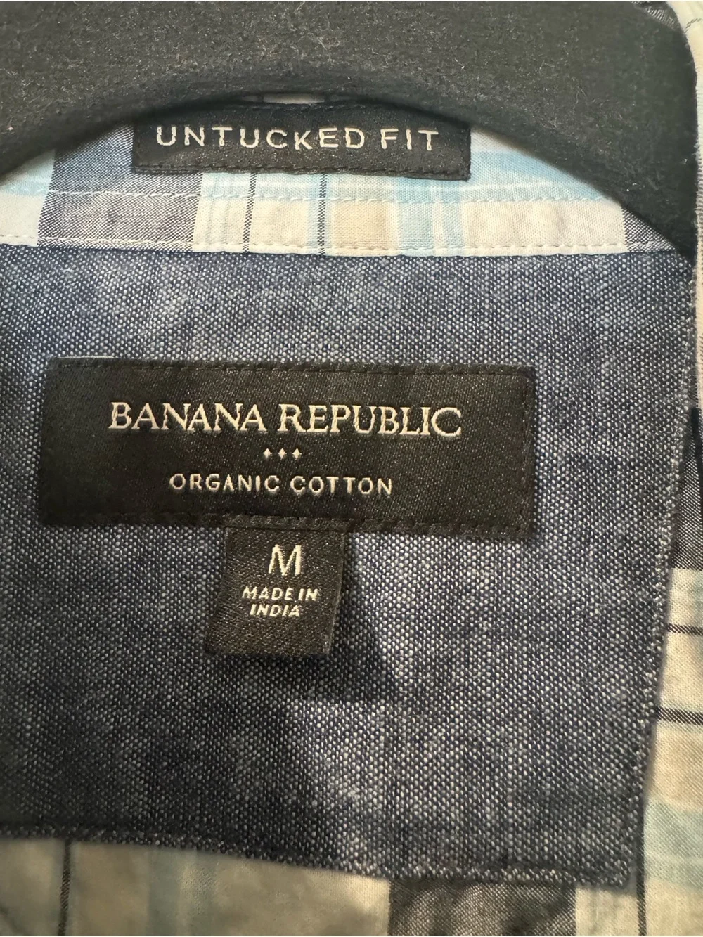 Banana Republic Blue Plaid Organic Cotton Untucked Fit Shirt Sz M